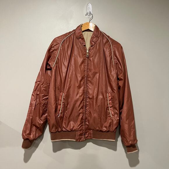 Vintage Sears Bomber Jacket Size Large Reversible Tan Trench Rust Rain - Picture 13 of 14